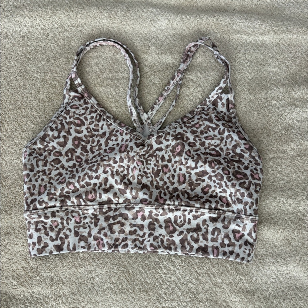 Leopard Print Strappy Sports Bra - Taupe & Pink Spots